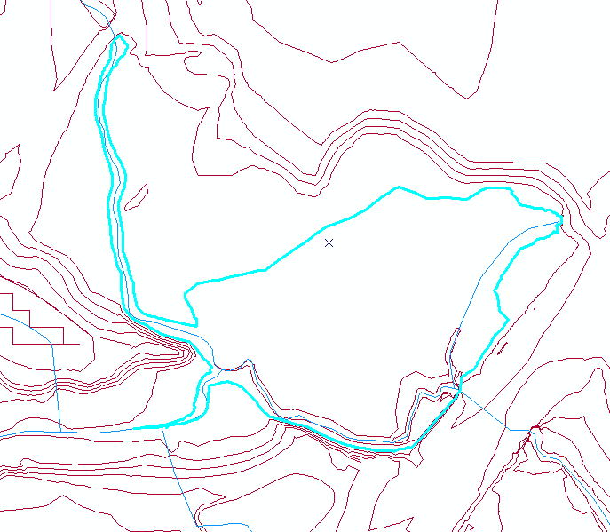 A contour map showing a highlighted contour. 